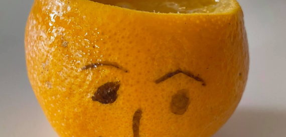 Orange Juice: no glass, no straw
